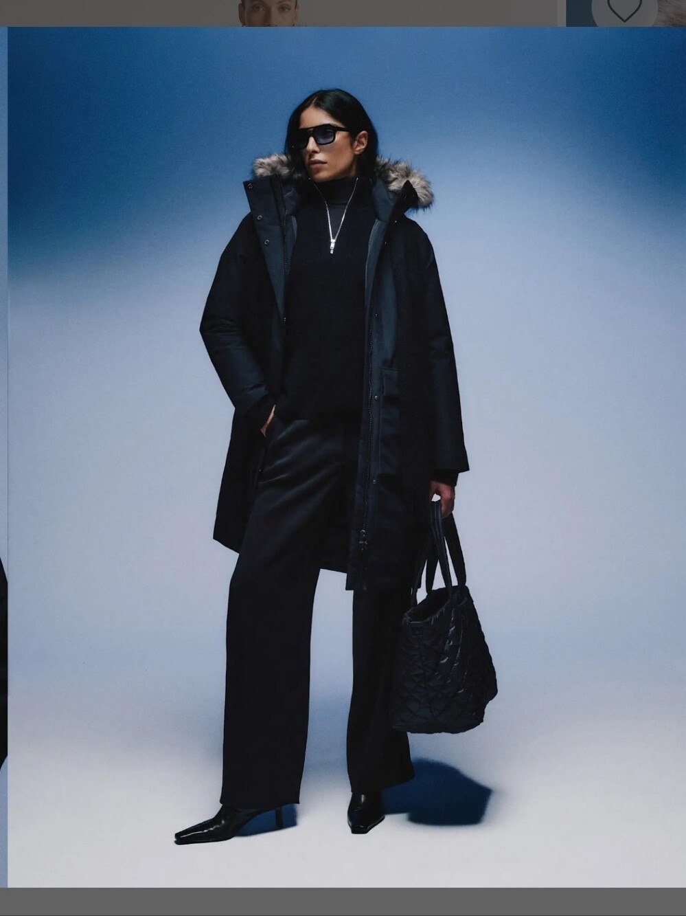 Black Long Parka with Faux-Fur Trim - Women